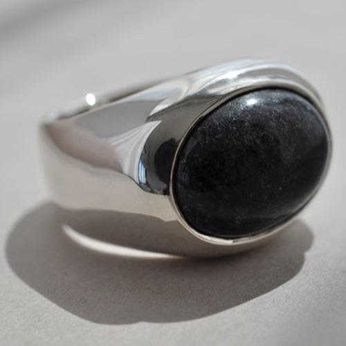 SILVER925】ブラックジェイド ボリュームリング Black Jade