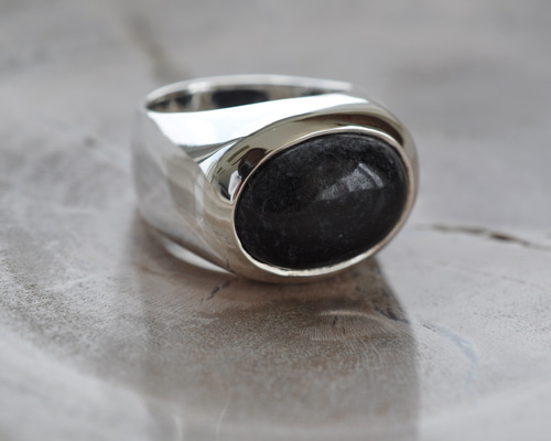 SILVER925】ブラックジェイド ボリュームリング Black Jade