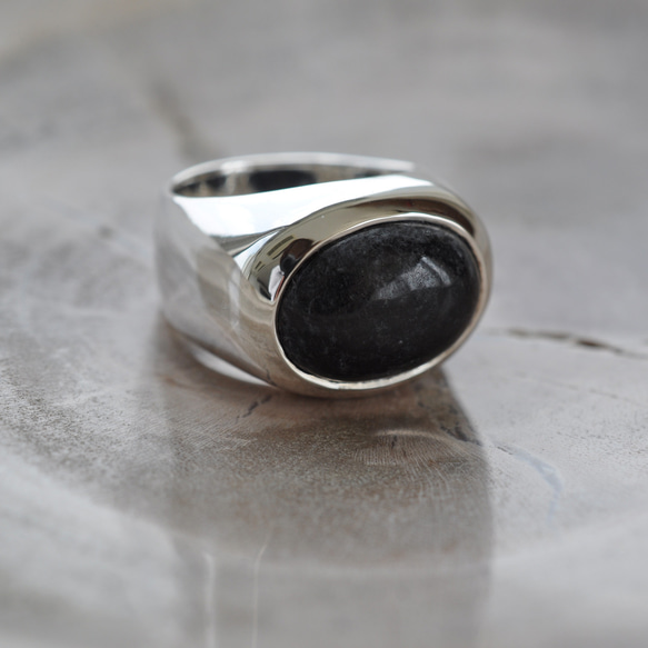 SILVER925】ブラックジェイド ボリュームリング Black Jade