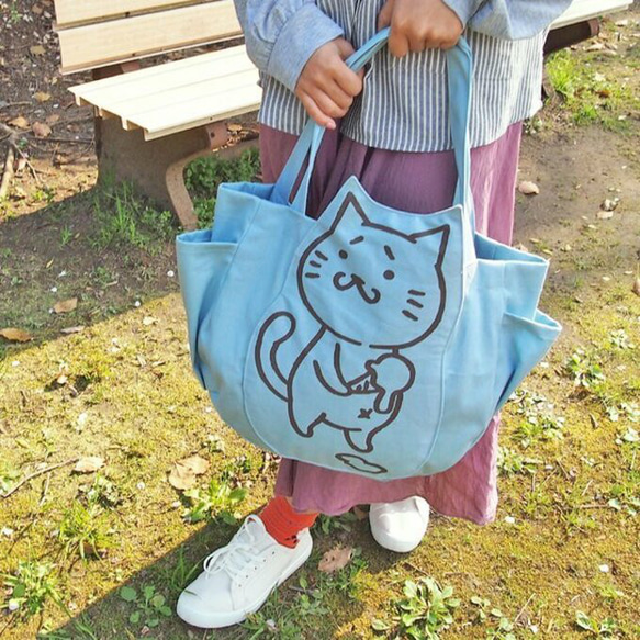 まゆねこA4トートバッグ 帆布 エコバッグ 猫 5枚目の画像