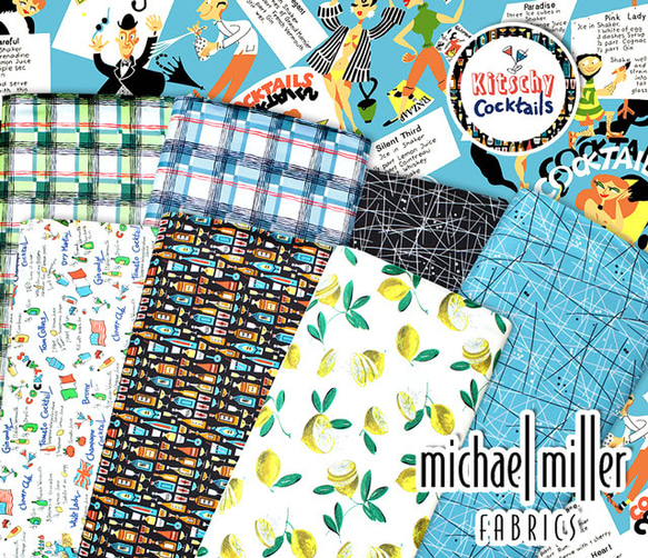 カットクロス Michael Miller Fabrics Kitschy Cocktails Plaid Blue 7枚目の画像