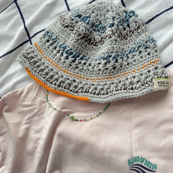 cotton crochet hat -シチガツ　かぎ針編み　帽子　バケットハット 8枚目の画像