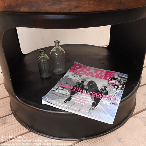 ドラム缶をリメイクしたテーブル 63cm ラウンド 黒 ブラック センター