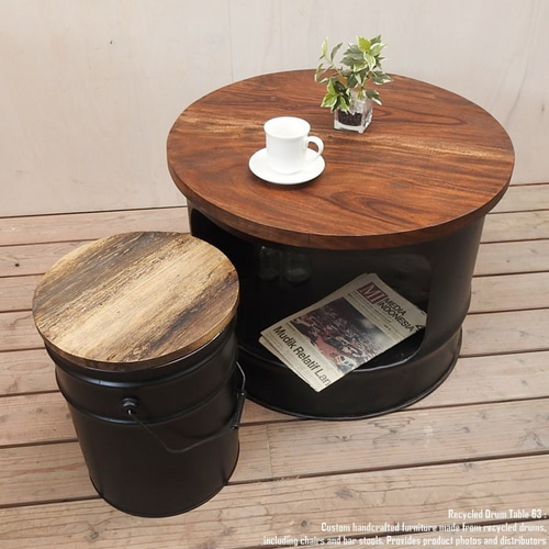ドラム缶をリメイクしたテーブル 63cm ラウンド 黒 ブラック ドラム缶をリメイクしたテーブル 63cm ラウンド 黒 ブラック