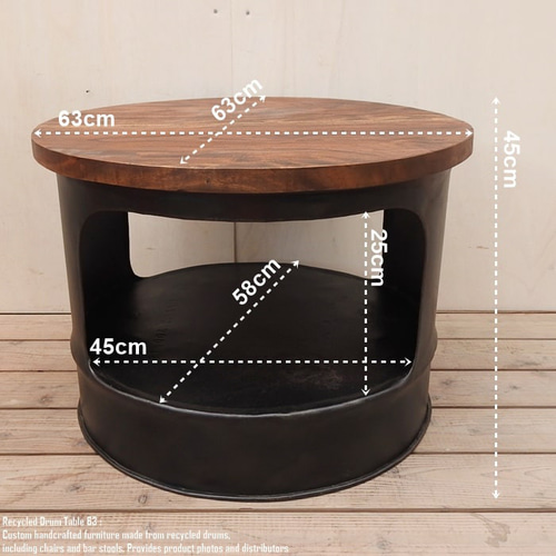 ドラム缶をリメイクしたテーブル 63cm ラウンド 黒 ブラック ドラム缶をリメイクしたテーブル 63cm ラウンド 黒 ブラック
