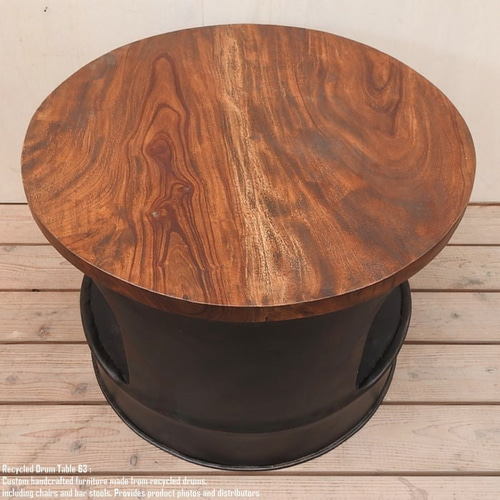 かず　ドラム缶テーブル ドラム缶をリメイクしたテーブル 63cm ラウンド 黒 ブラック