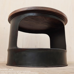 ドラム缶をリメイクしたテーブル 63cm ラウンド 黒 ブラック センターテーブル コーヒーテーブル ローテーブル 木 14枚目の画像