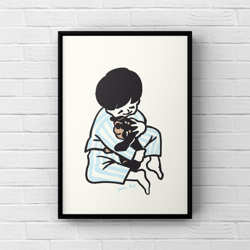 ミニチュアダックスフンド【おやすみ】A4ポスター 犬 ペット イラスト