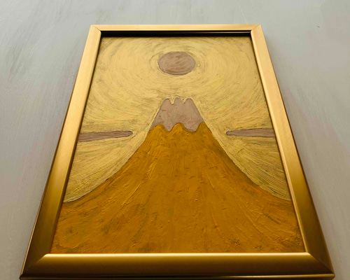 25×34㎝【勝利・金運】開運画「金富士2」原画・油彩絵画・壁掛け