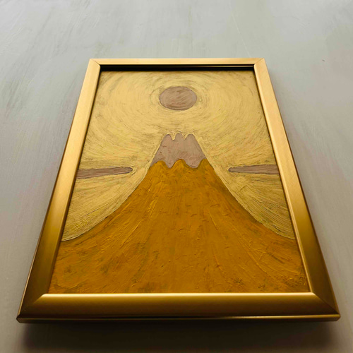風水画「黄富士」縦・特大・原画・油彩絵画・壁掛け・額装 絵画