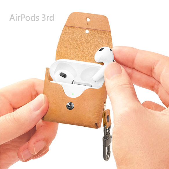 COZI- AirPods 3代 100% 植鞣皮革 保護套-支援無線充電或連接埠充電和充電指示燈孔 第7張的照片