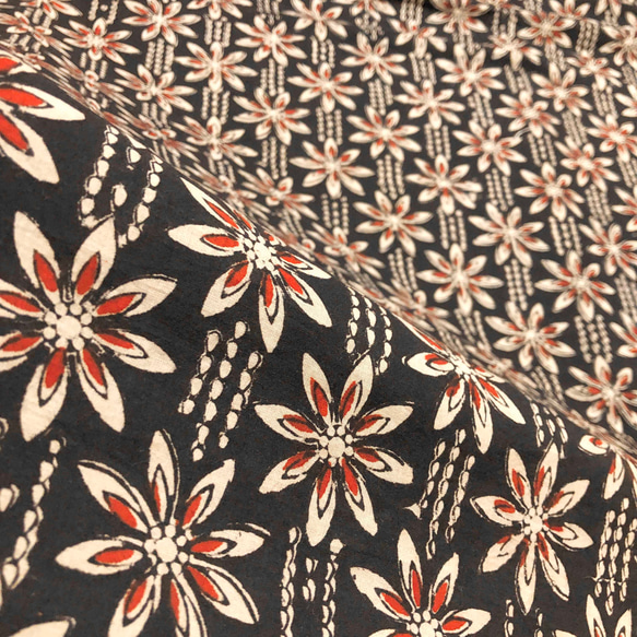 【50cm增量】黑色Kinari日本圖案Bagloo染色印度手工版畫布料棉質 第5張的照片
