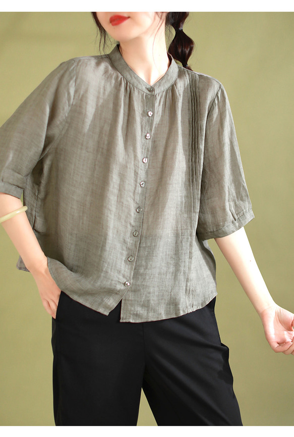 リネンシャツ リネンブラウス 半袖 涼しい 軽い 通気性 ゆったり 高品質 高見え キレイ目 上品 大人かわいい 50代 6枚目の画像