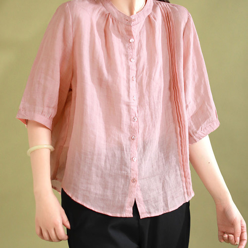 リネンシャツ リネンブラウス 半袖 涼しい 軽い 通気性 ゆったり 高