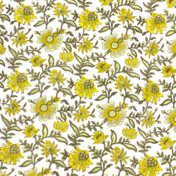 【50cm單位】白石灰黃花印度手工版畫布料棉質 第4張的照片