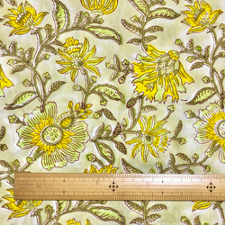 【50cm單位】黃灰石灰黃花印度手工版畫布料棉質 第6張的照片