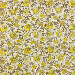 【50cm單位】黃灰石灰黃花印度手工版畫布料棉質 第4張的照片