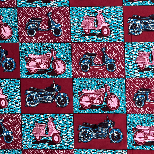 【110cm×90㎝】アフリカンプリント生地／アフリカ布／水通し済み／Motorbikes 2枚目の画像