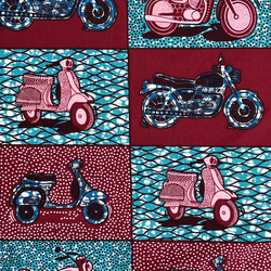 【110cm×90㎝】アフリカンプリント生地／アフリカ布／水通し済み／Motorbikes 1枚目の画像