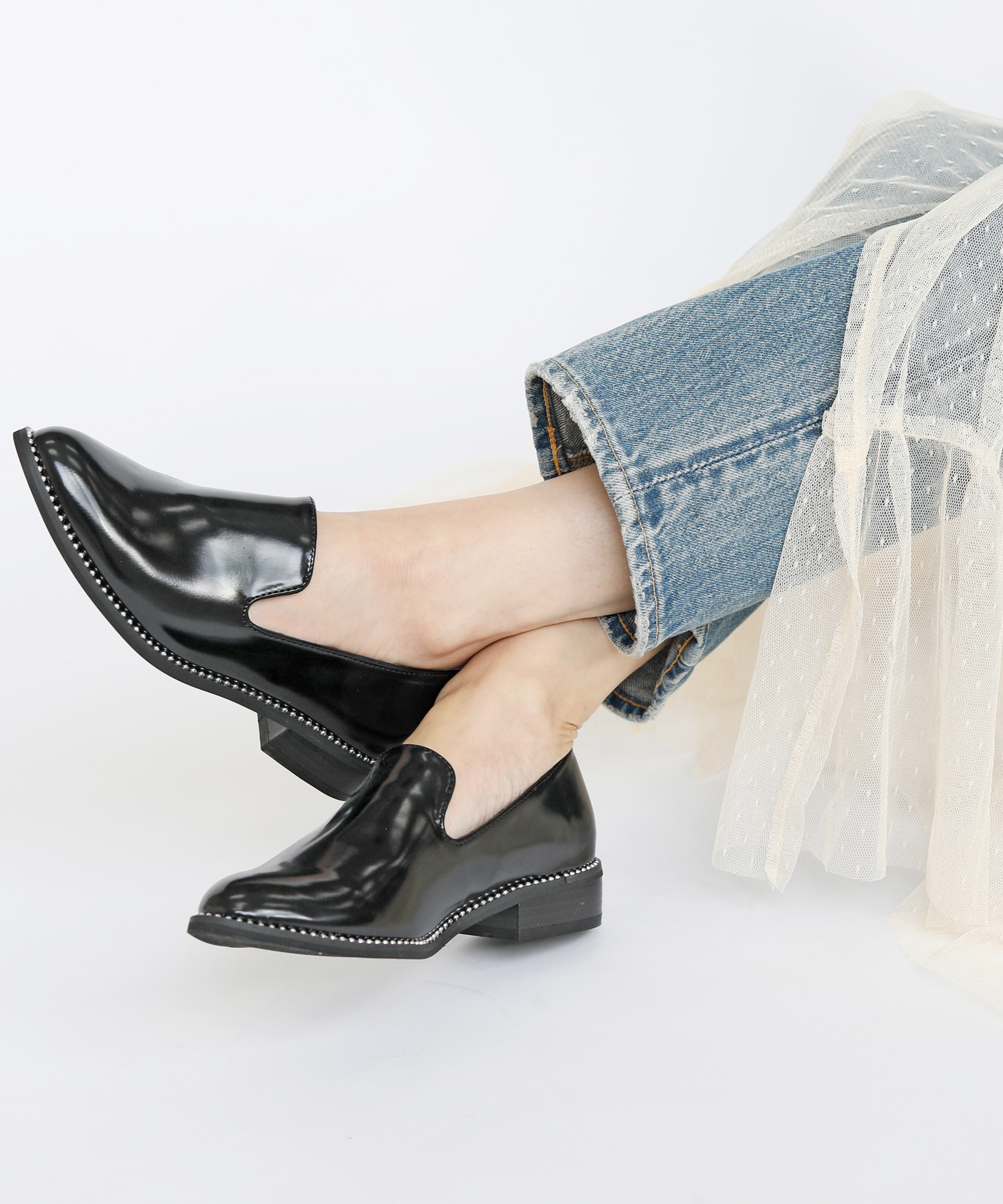 シンプルの中に表情を持たせた ボールチェーン オペラシューズ♪安定感のある ローヒール【S/M/L/LL】 5,720円