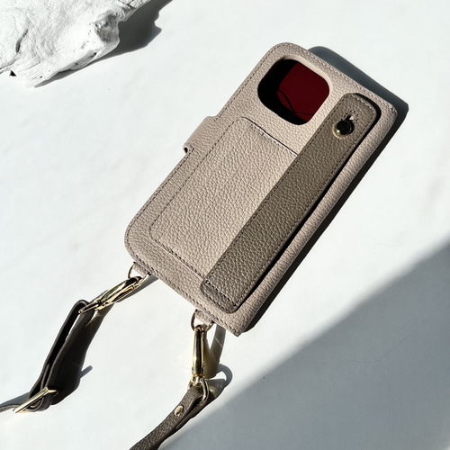 手帳型スマホケース バイカラーレザー 名入れ無料 ショルダー