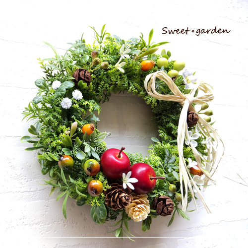 限定品〜チューリップとアカシア、グリーンの動きあるナチュラルハーフリース 限定品〜チューリップとアカシア、グリーンの動きあるナチュラルハーフ