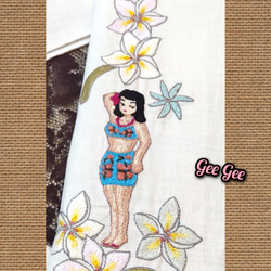麻混  手刺繍半襟  トロピカル・フラガール  衣紋にカクテル 4枚目の画像