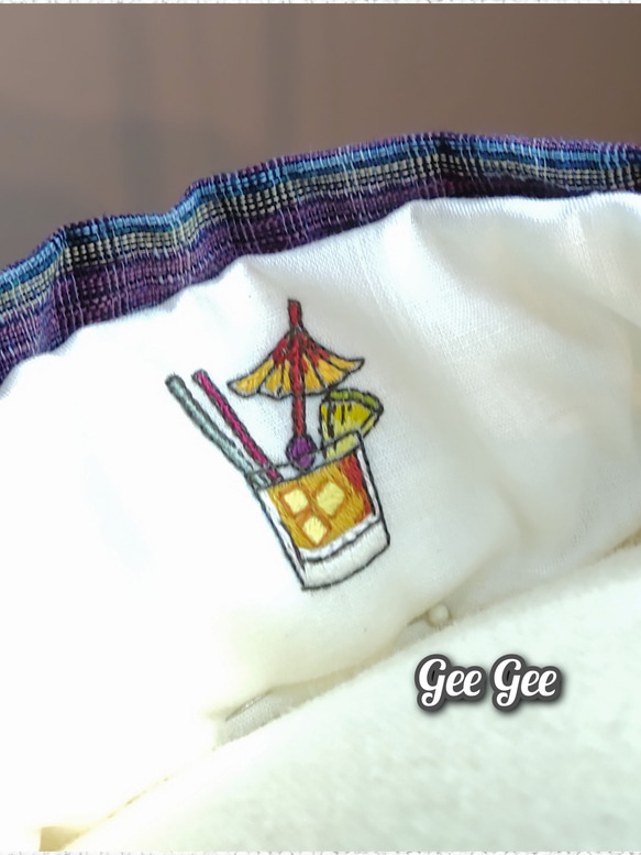 麻混  手刺繍半襟  トロピカル・フラガール  衣紋にカクテル 6枚目の画像