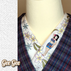 麻混  手刺繍半襟  トロピカル・フラガール  衣紋にカクテル 7枚目の画像