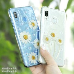 ネモフィラ　押し花 全機種対応 マーガレット　花　クリアケース　スマホケース　レジン　透明　夏　春#mm00000578 3枚目の画像