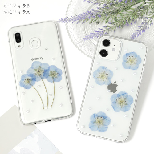 ネモフィラ 押し花 全機種対応 マーガレット 花 クリアケース