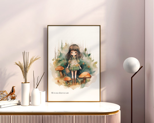 森の中の不思議な女の子 A4ポスター｜水彩画・おしゃれ・シンプル