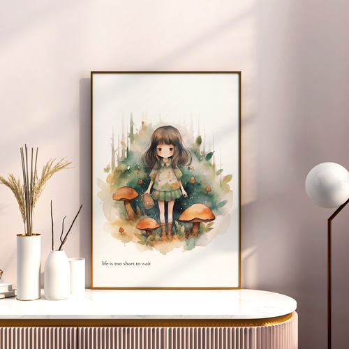 森の中の不思議な女の子 A4ポスター｜水彩画・おしゃれ・シンプル 