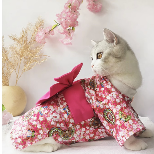 猫服 ペットウェア かわいい 浴衣 着物 和服 桜柄 花柄 夏祭り 芸者柄