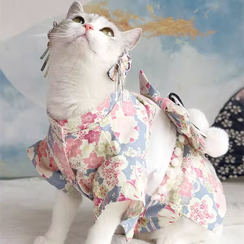 猫服 ペットウェア かわいい 浴衣 着物 和服 桜柄 花柄 夏祭り