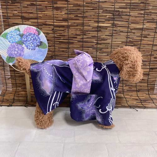 犬の浴衣✨犬用本格本染浴衣 紺×藤色 蝶柄 わんこ浴衣 犬服