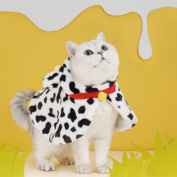 猫服 ペットウェア かわいい 乳牛装 猫変装 仮装 角付き マント 牛 3枚目の画像
