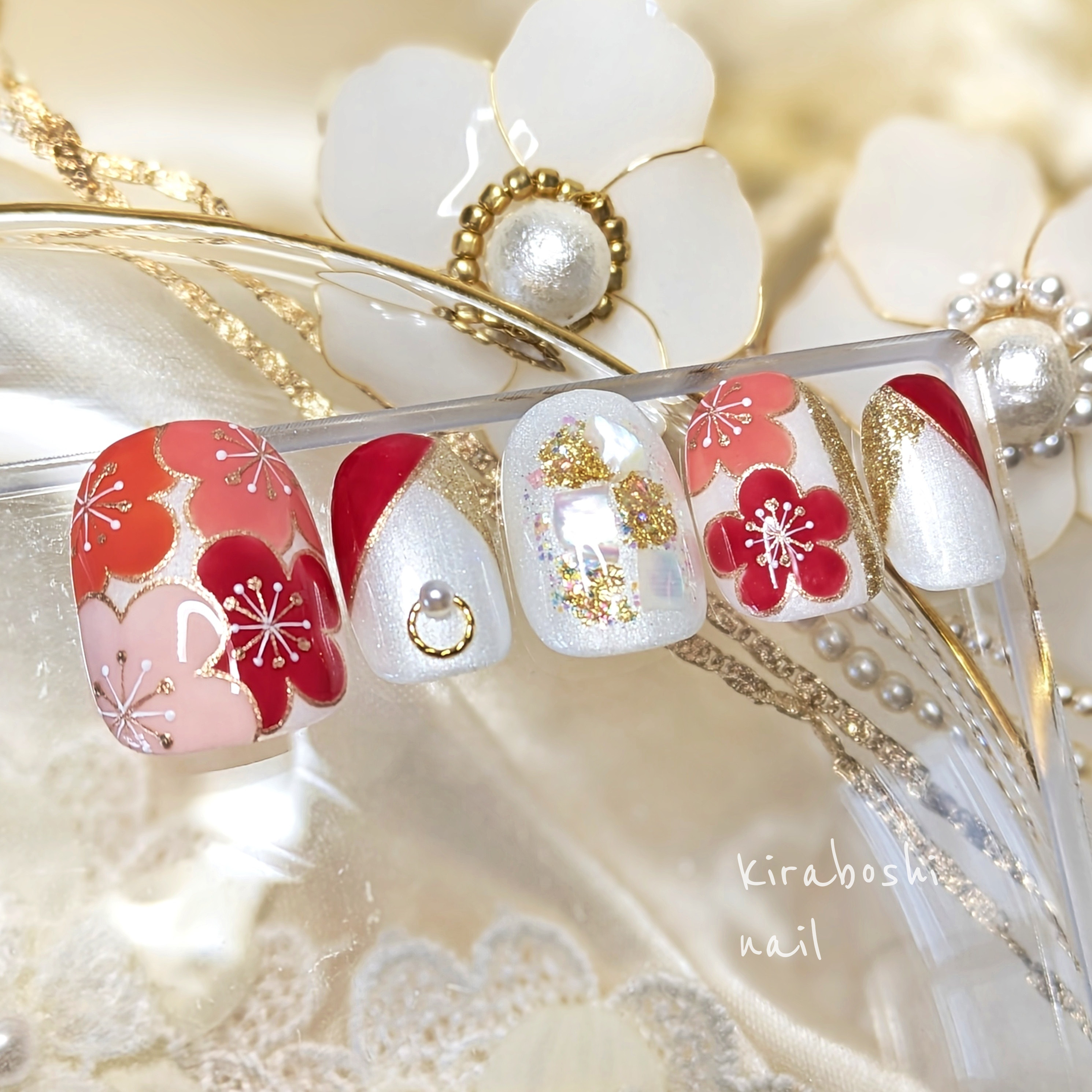 ★梅×和装変形フレンチ㊵×赤ネイル♡振袖・黒留袖・白無垢・色打掛【注文時サイズ必須です♡vol.82・vol.８】