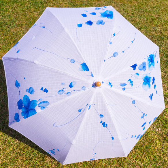 【日傘在庫一掃セール40％ＯＦＦ】15 折り畳み日傘 ケース&コサージュ付き 着物リメイク 浴衣 紫外線対策 2枚目の画像