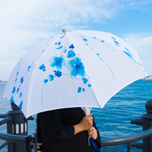 【日傘在庫一掃セール40％ＯＦＦ】15 折り畳み日傘 ケース&コサージュ付き 着物リメイク 浴衣 紫外線対策 1枚目の画像
