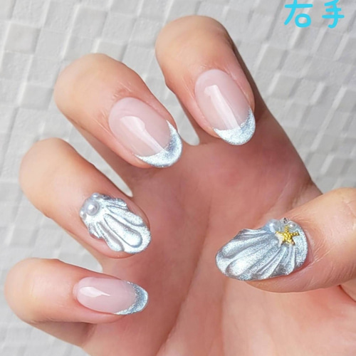 涼し気ネイル ⋆ マグネットマーメイドネイル ネイルチップ（つけ爪