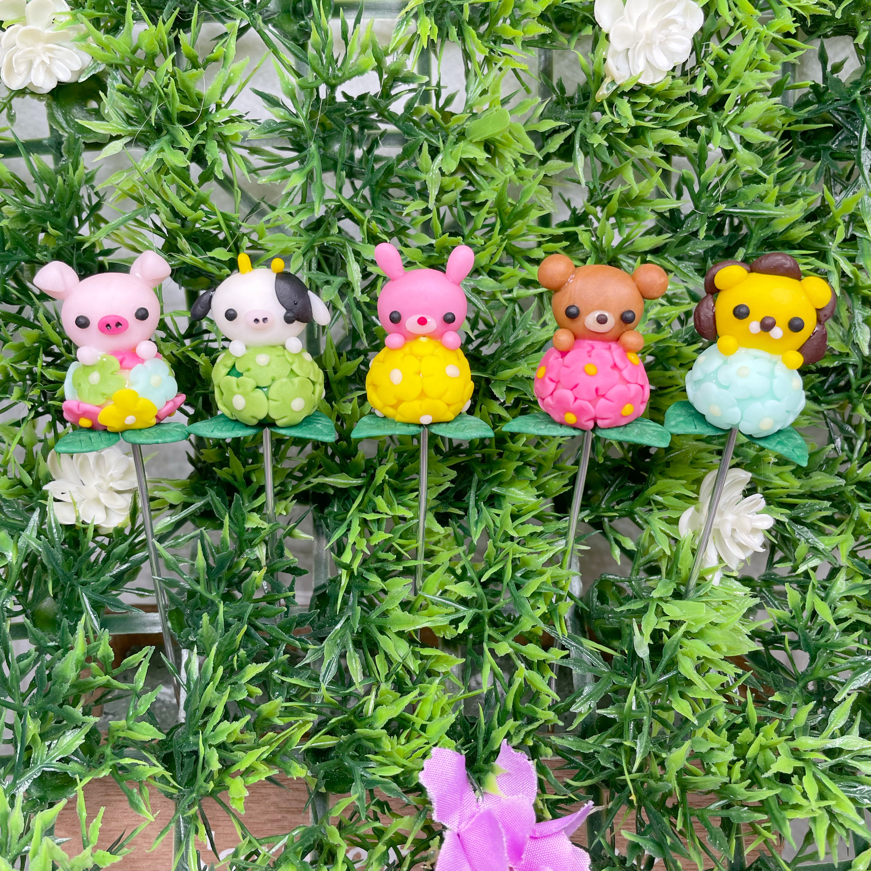 ハンドメイド　ガーデンピック　お座りクマちゃんアソートピック　多肉植物