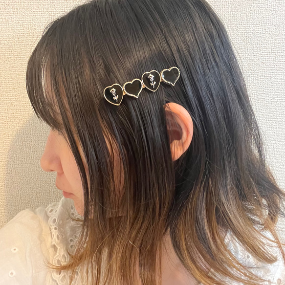 ブラック × ゴールド の ハート ハート ヘアピン ヘアクリップ キッズ 子供 黒 シック ガーリー #90 5枚目の画像