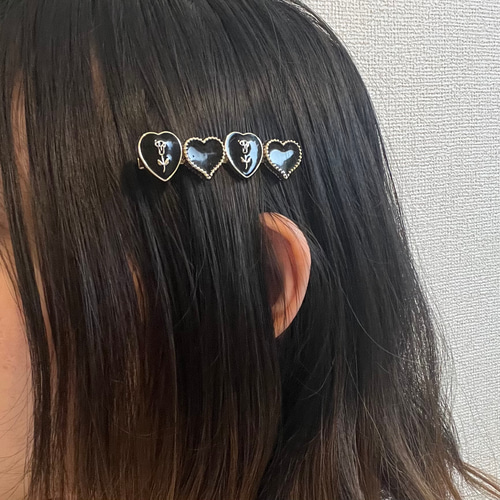 ブラック × ゴールド の ハート ハート ヘアピン ヘアクリップ キッズ