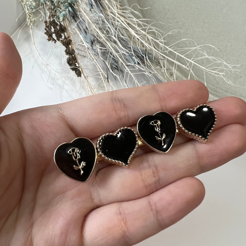 ブラック × ゴールド の ハート ハート ヘアピン ヘアクリップ