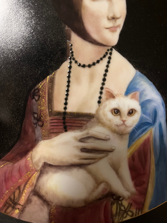 白猫を抱く貴婦人　手描きの絵皿　レオナルド・ダ・ヴィンチ 4枚目の画像