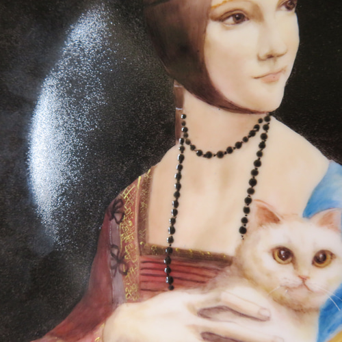 白猫を抱く貴婦人 手描きの絵皿 レオナルド・ダ・ヴィンチ 絵画 neko
