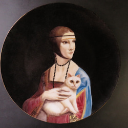 白猫を抱く貴婦人　手描きの絵皿　レオナルド・ダ・ヴィンチ 1枚目の画像