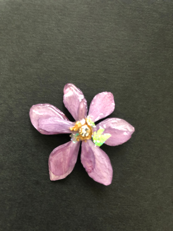 輝く多花びらの紫陽花のピアス・イアリング ドライフラワーを使用、レジン作品 2枚目の画像