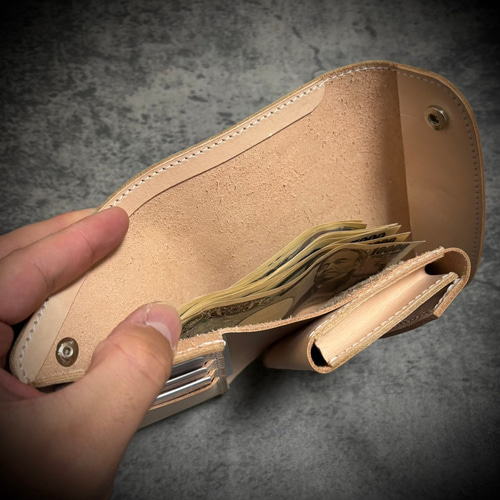総手縫い ミドルウォレット 財布 フルレザー 本革 牛革 ヌメ革 革財布 経年変化を楽しむ ミドルウォレット 総手縫い 三つ折り 財布